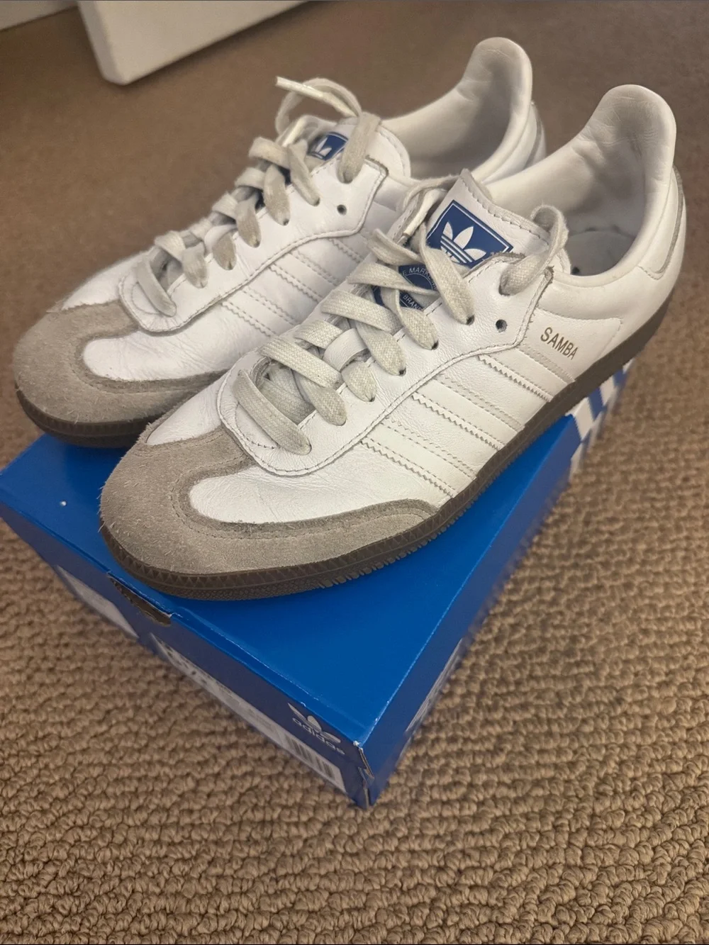 adidas Samba OG White and Gray Samba Leather Sneakers 7.5